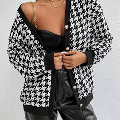Button Plaid Contrast Trim Jacket for Women