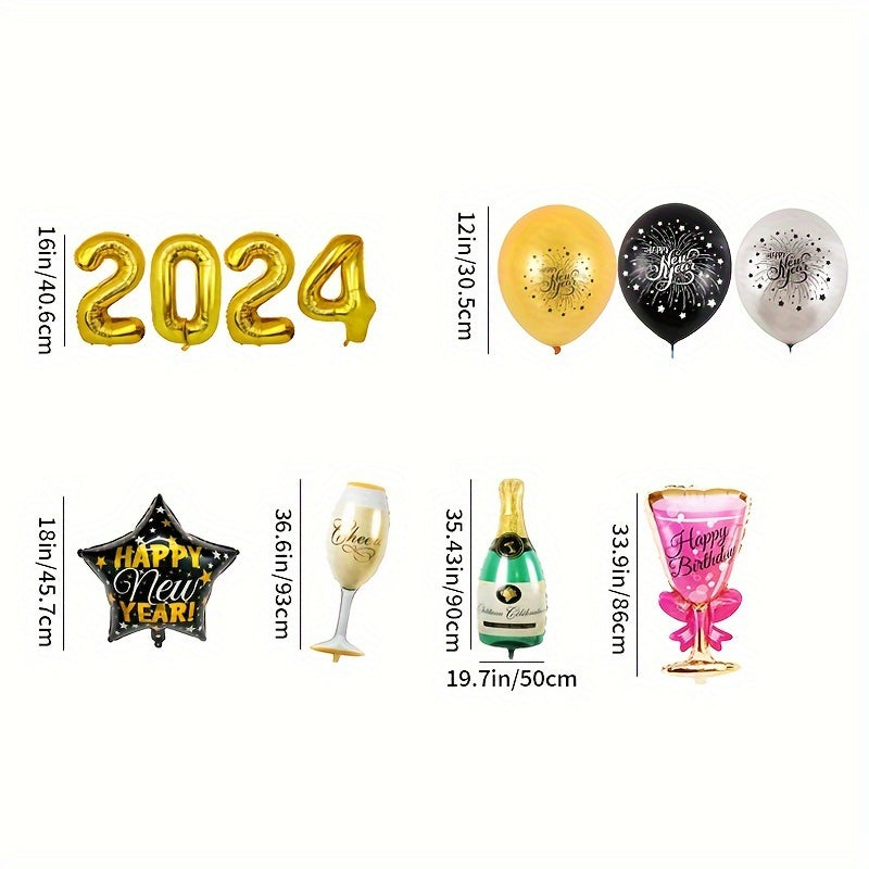 Year Balloon Round Aluminum Foil Latex Balloon Number Balloon Happy Year