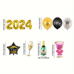 Year Balloon Round Aluminum Foil Latex Balloon Number Balloon Happy Year