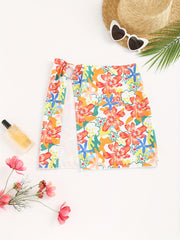 Floral Print Sexy Cover Up Skirt Ring Linked Split Beachwear Cover Up Skirt