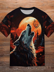 Men's Wolf & Red Moon Graphic T shirt Active Stretch Breathable 3D Print