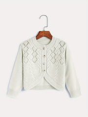 Toddler Girls Knitted Short Cardigan Button Down Plain Thin Knit Top