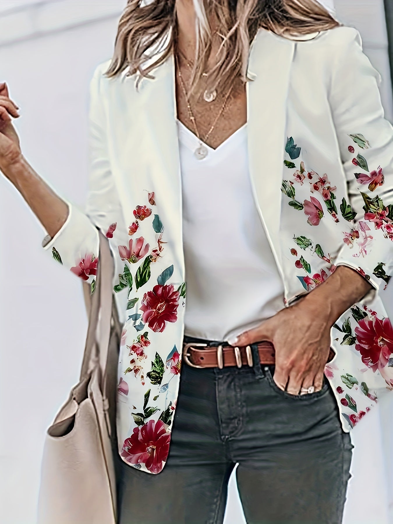 Floral Print Plus Size Long Sleeve Boho Blazer