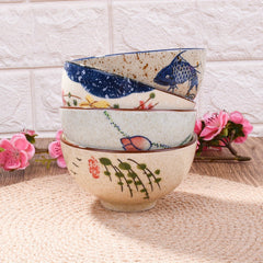 4 Ceramic Rice Bowls 10-14 Oz Microwave Safe Round Bowls for Soup Rice