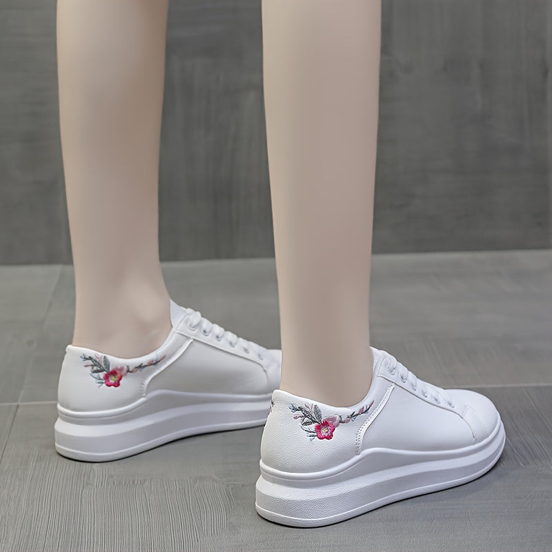 Floral Embroidered Slip-Resistant Skate Shoes Low Flat Sports Sneakers