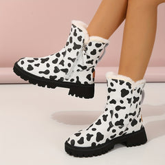 Cow Pattern Winter Snow Boots Warm Comfortable Anti Slip Thickened Bottom