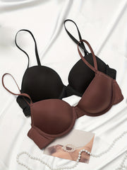 2pcs Solid T Shirt Bras Comfy & Breathable Push Up Bra Women's Lingerie
