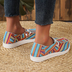 Striped Canvas Casual Shoes Lightweight Sneakers Lace Up Loafers