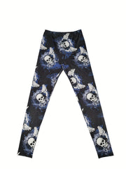 Winged Skull Print Skinny Leggings Casual Stretchy Women's Leggings