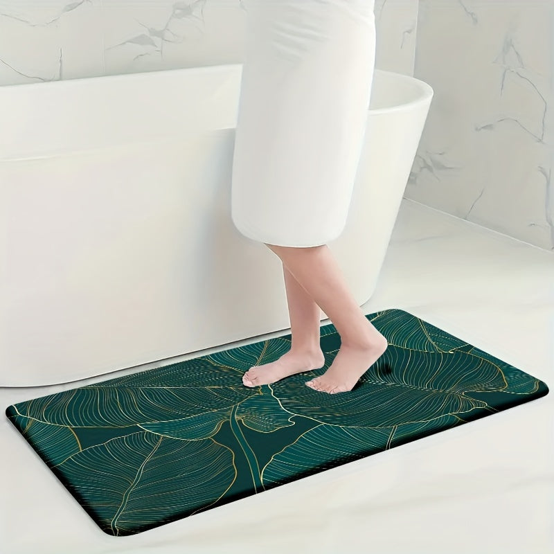 4pcs Velvet Sponge Bath Mat Set Leaves Flowers Sea Waves Wooden Board Pattern