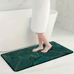 4pcs Velvet Sponge Bath Mat Set Leaves Flowers Sea Waves Wooden Board Pattern