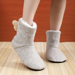 3D Teddy Bear Slipper Boots Plush Lined Winter Home Slippers