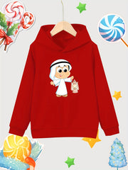 Cartoon Boy Pattern Girl's Cotton Hoodie Active Hooded Sweatshirt