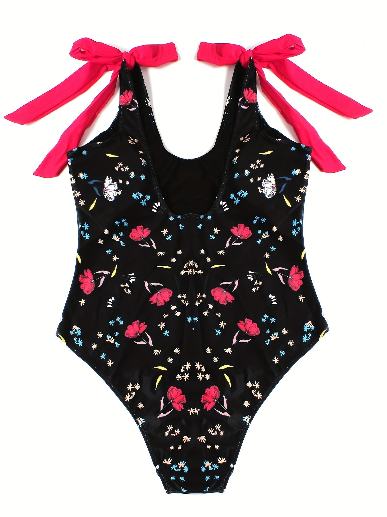 Floral Print Tie Shoulder V Neck One Piece Swimsuit