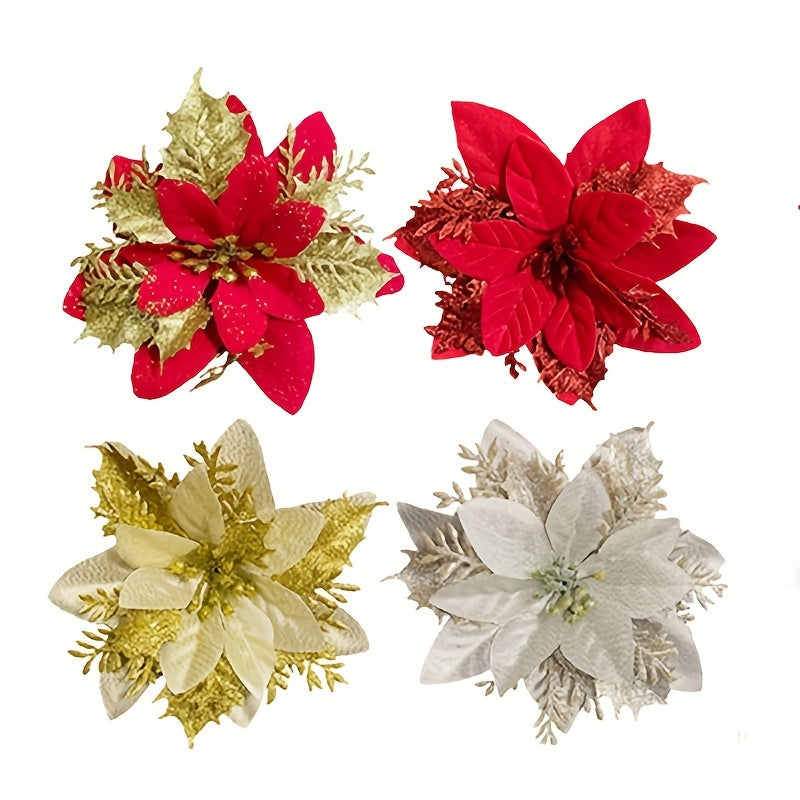 1pc Christmas Decorative Flowers Red Artificial Flowers Christmas Wreath Accesso