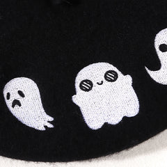Ghost Embroidery Woolen Beret Women's Hat Painter Hat Winter Warm Beret Hat Cap