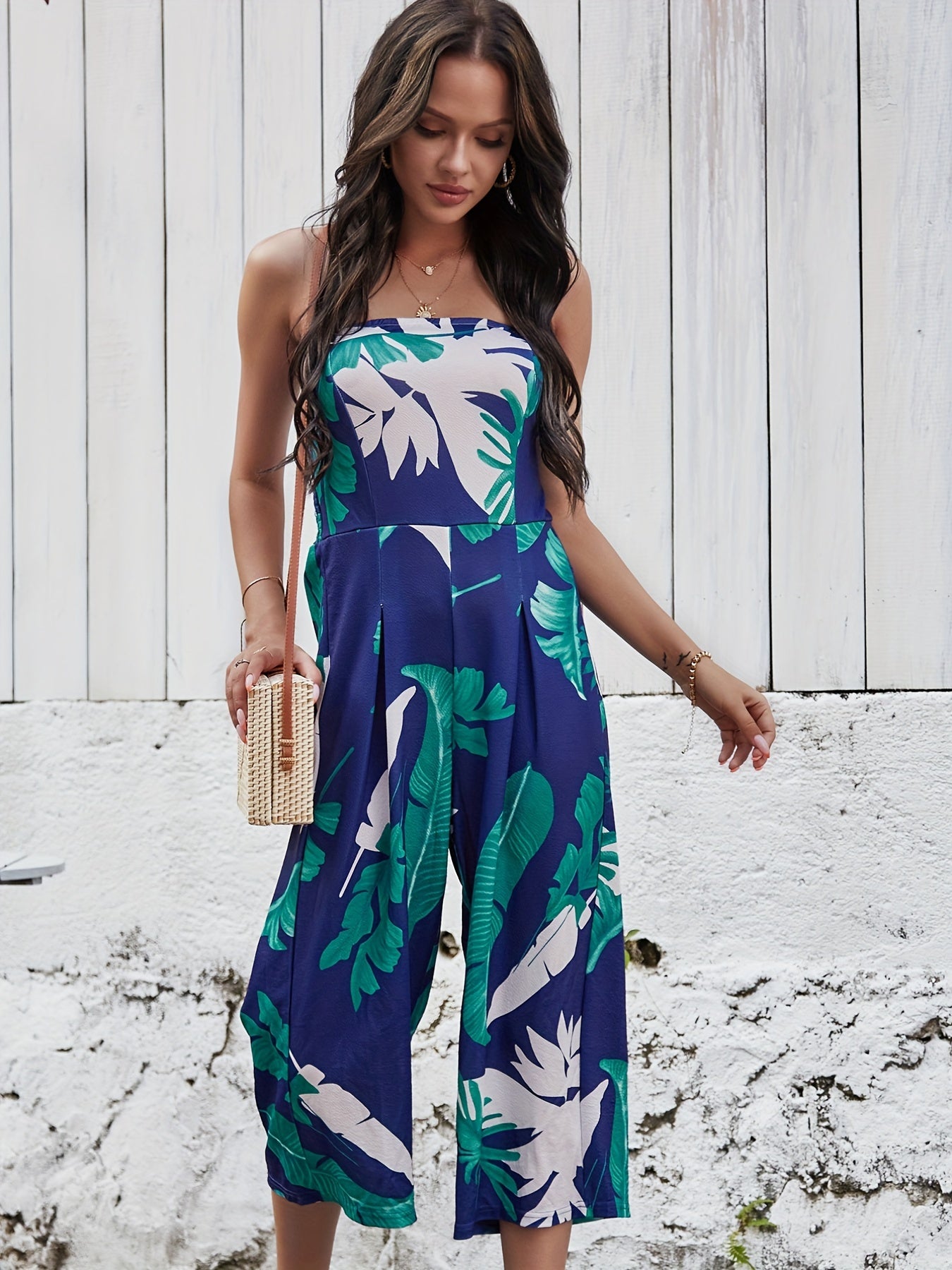 Floral Print Wide Leg Jumpsuit Backless Boho Jumpsuit