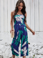 Floral Print Wide Leg Jumpsuit Backless Boho Jumpsuit
