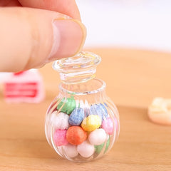 Mini Glass Candy Jar w/ Colorful Plastic Pieces for Dollhouses