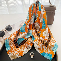 Flower Print Silk Scarf Bandana Neckwear Hair Accessory