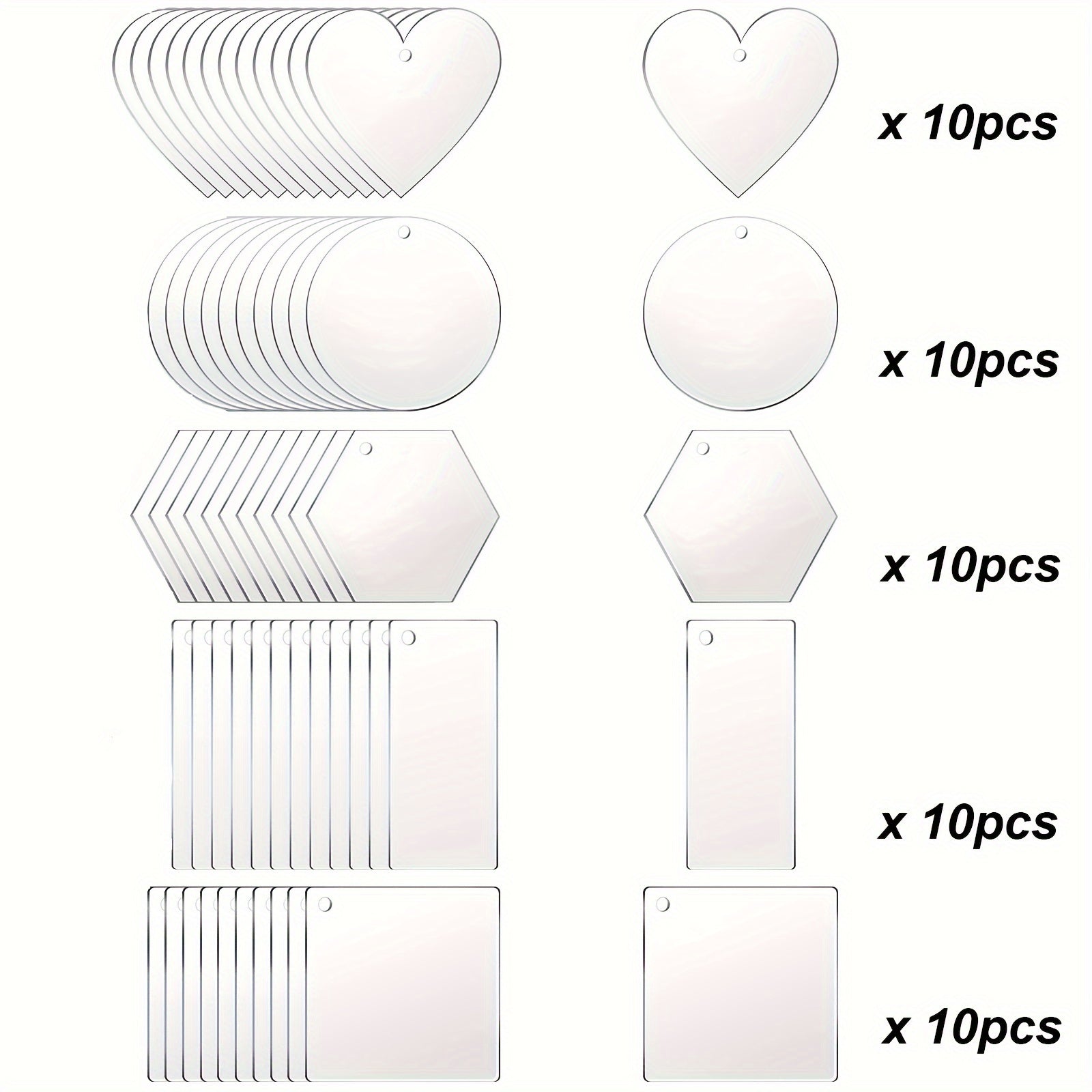 50 Acrylic Keychain Blanks Variety Shapes DIY Crafts Projects