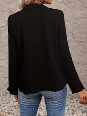 Ruffle Trim Blazer Solid Long Sleeve Lapel Women's Office Blazer