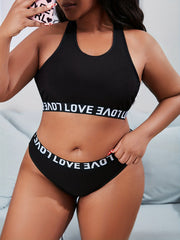 Ribbed Letter Tape Halter Bra & Panty Set
