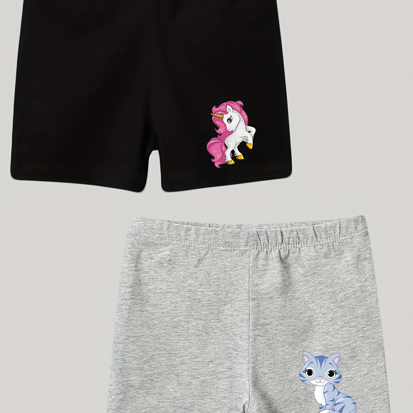 2pcs Toddler Girls Unicorn Cat Graphic Cotton Shorts
