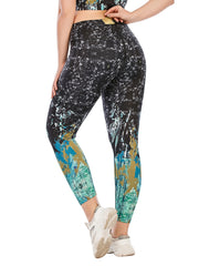 Random Print Yoga Sports Leggings With Pocket Women's Plus Size