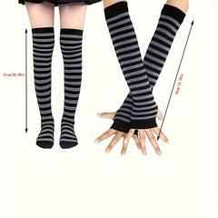 2pcs Teen's Striped Over Knee High Socks Set for Outdoor Activities