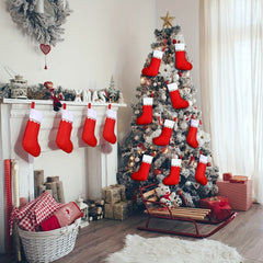 12pcs Red Felt Christmas Stockings with Golden Trim