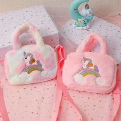 Rainbow Unicorn Handbag Crossbody Bag Plush Coin Purse For Girls