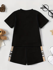 Plaid Bear Embroidery T shirt & Shorts Baby 2pcs Set Clothes