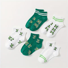 5 Pairs Cartoon Frog Print Crew Socks Women's Stockings