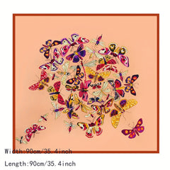 Butterfly Print Square Scarf Large Satin Shawl Bandana Women Casual