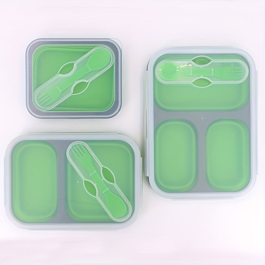 Silicone Folding Lunch Box Bento Box w/ Spoon - Large Capacity Kitchen Storage