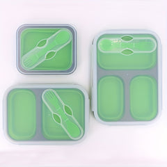 Silicone Folding Lunch Box Bento Box w/ Spoon - Large Capacity Kitchen Storage
