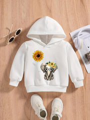 Baby Flower & Elephants Graphic Sweatshirt Kids Spring Autumn Hoodie Top