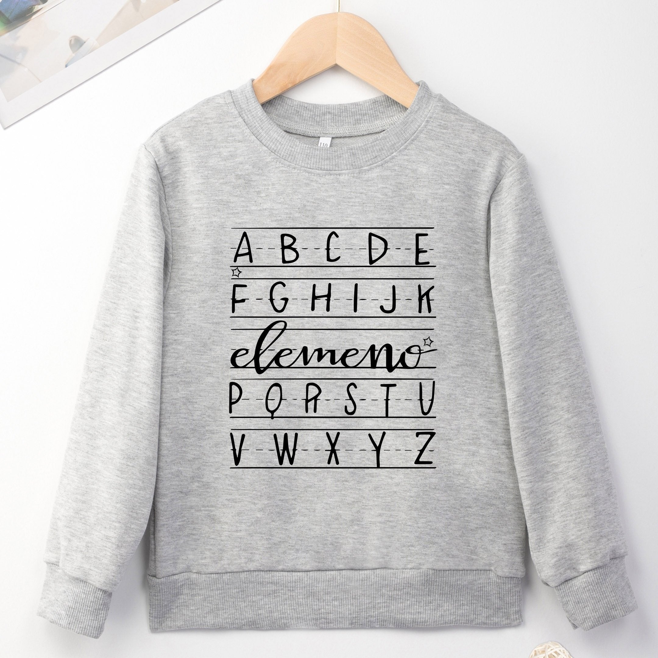 Boys Letter Print Crew Neck Sweatshirt Long Sleeve Casual Tops
