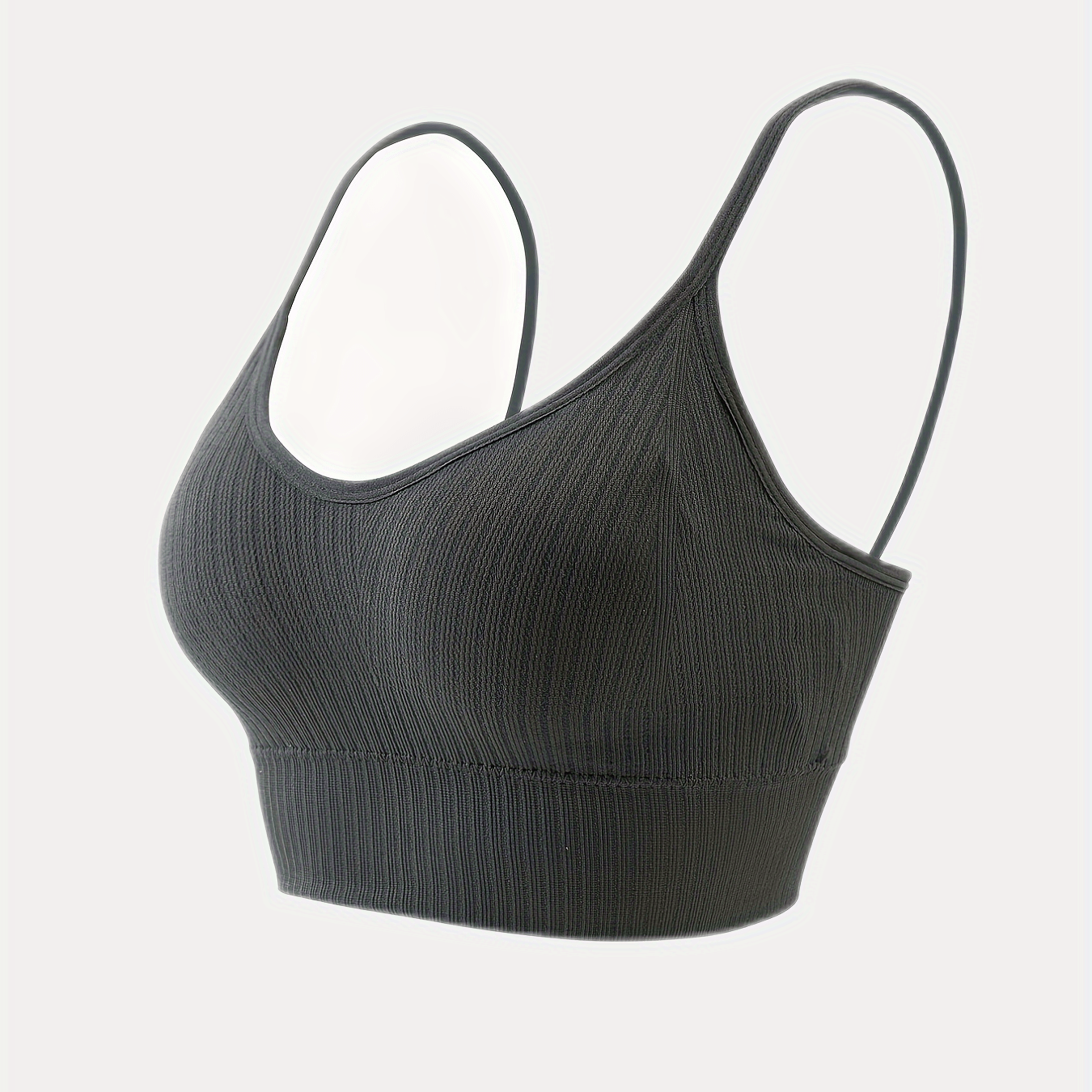 Ribbed Wireless Sports Bra Breathable Yoga Spaghetti Strap Bra