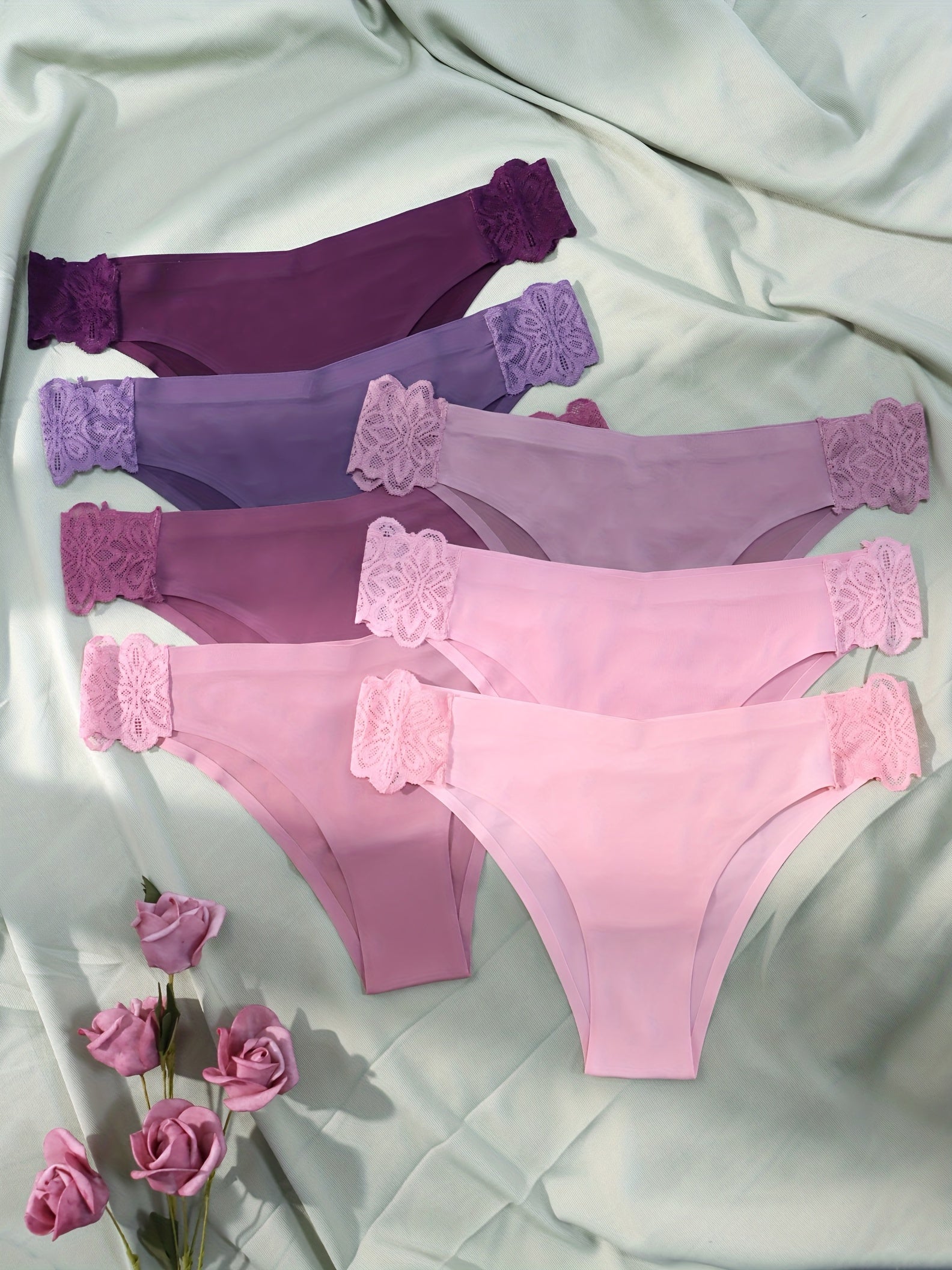 7pcs Lace Stitching Hipster Panties Seamless Low Waist Stretch Underwear