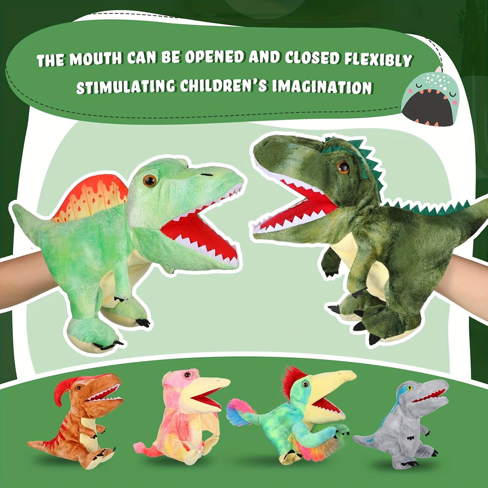 6pcs Dinosaur Hand Puppets Realistic Plush Dino Puppet Set for Kids