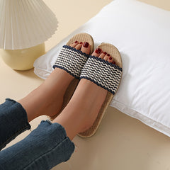 Women's Wavy Striped Print Flat Slippers Open Toe