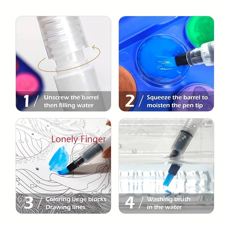 9pcs Watercolor Brush Pens Set for Beginners & Kids