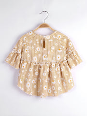 Girls Daisy Floral Print Peplum Top Short Sleeve Vacation Kid Gift