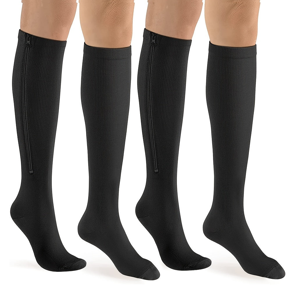 Men's Knee High Sport Socks Sweat Absorbing Nylon Blend Zipper Breathable Socks