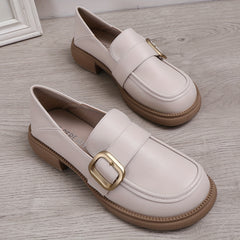 Women's Retro Metal Buckle Loafers Round Toe Oxford Shoes