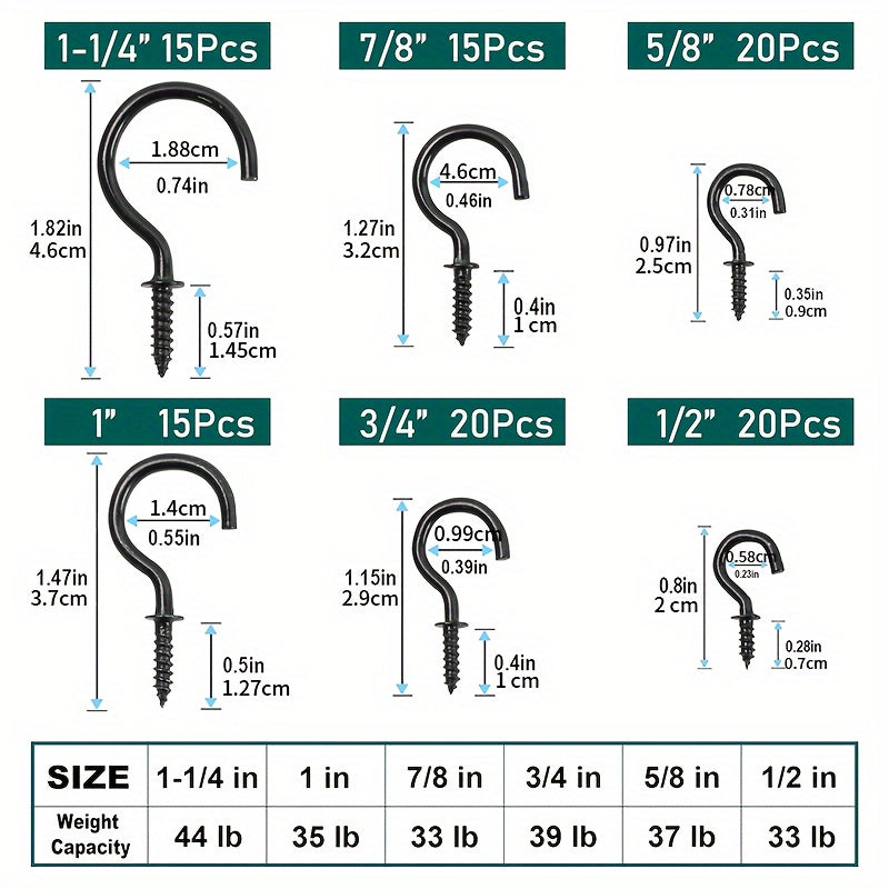 105pcs Cup Hooks Screw-in Kit for Hanging Jewelry Silvery