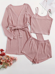 Women's Pajama Set Long Sleeve Robe & Cami Top & Shorts
