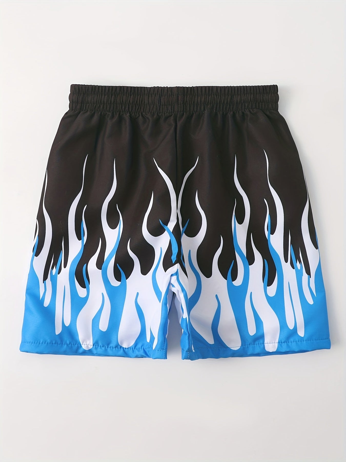Boy's Fire Pattern Swim Trunks Elastic Waist Beach Shorts